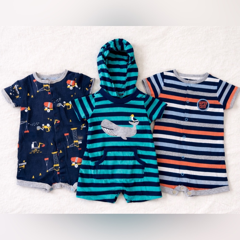 Baby 12M Romper Bundle 3 Piece Everyday Play Set Trucks Whale everyday play set